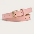 Pink slim leather belt for women, stylish gold pin buckle dress waist accessory 1.4cm - Pink (Gold Buckle)