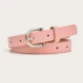 Pink women PU leather thin belt with silver horseshoe buckle for dress sweater pants accessories - Pink (Silver Buckle)