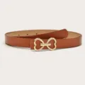 Brown Women Leather Belt with Gold Heart Buckle Stylish Pants Waistband Accessory - Camel
