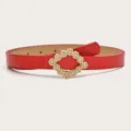 Rode smalle riem met sprankelende strass gesp, elegante taille accessoire voor jurk en trui. - Rood