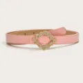 Roze dames leren riem met schitterende strass gesp, stijlvol accessoire voor jurk en trui. - Roze