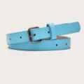 Light blue thin leather belt for women, simple pin buckle dress accessory stylish. - Light Blue (Black Buckle)