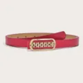 Red women's thin belt with gold geometric rhinestone buckle stylish dress waist belt variant - Rose Red