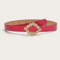 Dames roze mode riem met sprankelende strass vierkante gesp elegante jurk accessoire - Rozerood