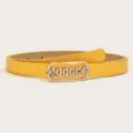 Yellow thin women belt with rhinestone metal buckle stylish dress pants fashion accessory - Yellow