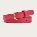 Women's pink thin leather belt with gold pin buckle, elegant daily dress waist accessory. - Rose Red (Gold Clasp)