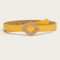 Gele lederen riem voor dames, strass diamant gesp variant, mode jurk accessoire item. - Geel
