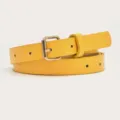 Women's thin yellow leather belt with metal buckle minimalist fashion dress waist accessory - Yellow (Gold Buckle)