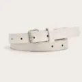 Minimalist white thin leather belt for women with silver pin buckle elegant dress accessory. - White (Gold Buckle)