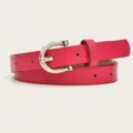 Hot pink women thin PU leather belt with silver tone buckle fashion dress accessory - Rose Red (Silver Clasp)