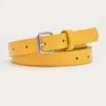 Yellow women's belt with silver pin buckle, minimalist faux leather dress belt accessory - Yellow (Silver Buckle)