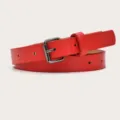 Elegant red women thin leather belt featuring metal pin buckle for dress daily fashion wear - Red (Black Buckle)