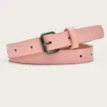 Simple pink leather belt for women with metal pin buckle, stylish daily waist accessory. - Pink (Black Buttons)