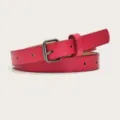 Women's thin leather belt fashion casual decorative waist belt with metal pin buckle dress accessory - Rose Red (Black Buckle)