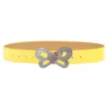 Yellow leather belt detail featuring a sparkling rhinestone butterfly and pink heart buckle. - Yellow / Length 105cm Width 3.8cm