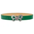 Cinturón de cuero verde con hebilla de mariposa y corazón de diamantes, accesorio chic. - Verde / Longitud 105cm Ancho 3.8cm