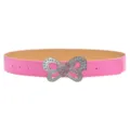 Close-up detail of the rhinestone butterfly buckle on a pink leather fashion belt, sparkling. - Pink / Length 105cm Width 3.8cm