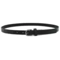 Women's black slim leather belt minimalist casual dress belt with metal buckle main view - Black (Black Buckle)