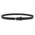 Women black thin leather belt with gold metal buckle, stylish accessory for jeans wear. - Gold Clasp / Black