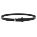 Classic black thin women belt with silver pin buckle, elegant design for dresses and casual wear. - Black (Silver Buckle) / Length 105cm, Width 1.7cm