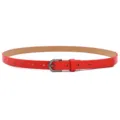 Red thin leather belt for women, simple casual waist strap with dark metal buckle. - Red (Black Buckle)