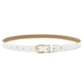 Women white thin leather belt, fashion casual golden buckle belt for jeans and dresses. - Gold Clasp / White