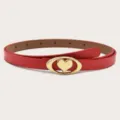 Red thin belt for women with gold oval heart buckle detail, stylish accessory for dresses. - Length 105cm Width 1.4cm / Red