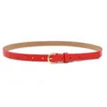 Women Red Thin Leather Belt With Gold Buckle Fashion Casual Jeans Dress Waistband - Gold Clasp / Red