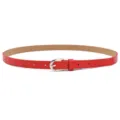 Red thin women's leather belt with silver pin buckle, stylish casual waist accessory. - Red (Silver Buckle) / Length 105cm, Width 1.7cm