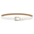 Elegant white faux leather belt with a sleek silver pin buckle for women's daily wear. - White