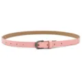 Women's slim pink leather belt with dark metal buckle casual waist strap for dresses - Pink (Black Buckle)