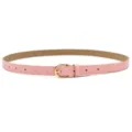 Women pink leather belt with gold buckle slim dress waist belt stylish fashion accessory - Gold Clasp / Pink