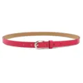 Slim pink women belt with silver metal pin buckle stylish fashion casual accessory - Rose Red (Silver Clasp) / Length 105cm, Width 1.7cm