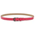 Women pink thin PU leather belt with metal pin buckle for dress jeans casual daily wear - Rose Red (Black Buckle)