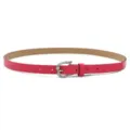 Women pink PU leather belt with vintage silver metal buckle slim waist strap for jeans dress - Rose Red (Silver Clasp)