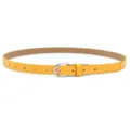 Yellow thin women leather belt with silver pin buckle, stylish casual minimalist accessory. - Yellow (Silver Buckle) / Length 105cm, Width 1.7cm
