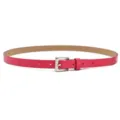 Pink slim leather belt for women, stylish minimalist trouser belt with silver pin buckle. - Rose Red