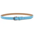 Dames lichtblauwe smalle lederen riem, eenvoudige casual taille riem kleuroptie. - Lichtblauw (Zwarte Gesp)