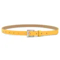 Women yellow minimalist PU leather belt with silver pin buckle, stylish daily waist accessory. - Yellow