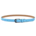 Light blue slim women's PU leather belt with dark metal pin buckle for casual dresses or jeans - Light Blue (Black Buckle)