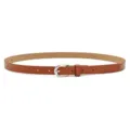 Women's slim brown leather belt with silver pin buckle, minimalist fashion waist accessory. - Khaki (Silver Buckle) / Length 105cm, Width 1.7cm
