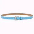 Light blue slim women leather belt with silver pin buckle simple casual trousers belt accessory. - Light Blue