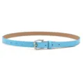 Women light blue PU leather belt casual jeans dress slim waist strap fashion accessory - Light Blue (Silver Clasp)