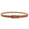 Brown women's thin PU leather belt variant with metal pin buckle for casual daily wear. - Camel (Black Buckle)