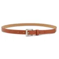 Slim brown leather belt with silver pin buckle, elegant and versatile women waist accessory. - Camel