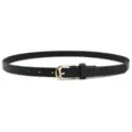 Women thin black PU leather belt with gold pin buckle, elegant accessory for dress and jeans. - Black (Gold Buckle)