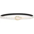 Women slim PU leather belt with gold horseshoe buckle, minimalist stylish waist accessory. - White (Silver Buckle)