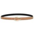 Women thin PU leather belt with gold horseshoe buckle for casual dress waist band accessory - Khaki (Silver Buckle)