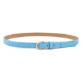 Lichtblauwe smalle lederen damesriem, eenvoudige en veelzijdige minimalistische tailleband. - Lichtblauw (gouden sluiting)