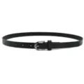 Women's slim black leather belt with metal pin buckle, perfect for casual and stylish daily wear. - Black (Black Buckle) / Length 105cm, Width 1.7cm